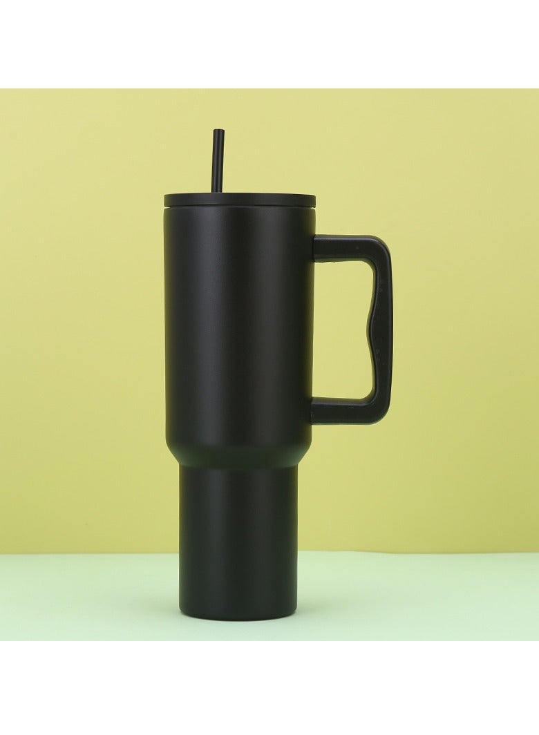 إيفرين كوب بسعة 40 أونصة مع مقبض وغطاء من القش، كوب معزول، زجاجة مياه من الفولاذ المقاوم للصدأ قابلة لإعادة الاستخدام، كوب للسفر، حامل أكواب، هدايا صديقة للنساء، مجموعة رحلتها، طراز بسيط وحديث - Image 1