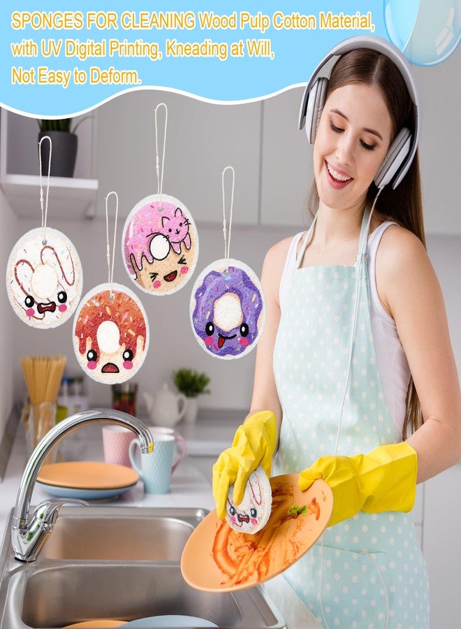 Newtay 8 Pack Cute Kitchen Sponges Dish Set Compressed Non-Scratch Reusable Kitchen Cleaning Household Sponges for Dishes, Pans, Kitchen, Fruit, Plate, Bathroom(Donut) - Image 5