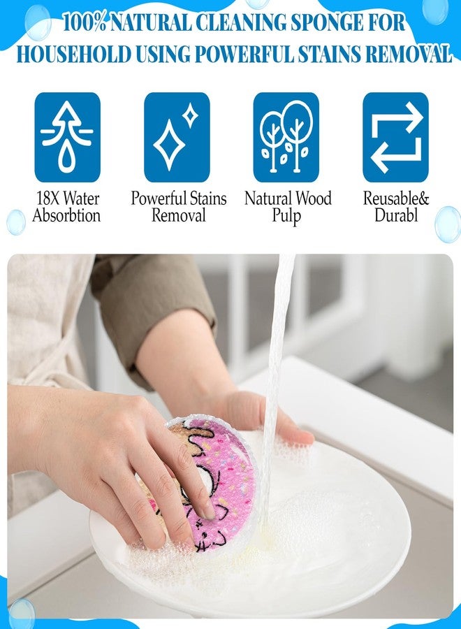 Newtay 8 Pack Cute Kitchen Sponges Dish Set Compressed Non-Scratch Reusable Kitchen Cleaning Household Sponges for Dishes, Pans, Kitchen, Fruit, Plate, Bathroom(Donut) - Image 4
