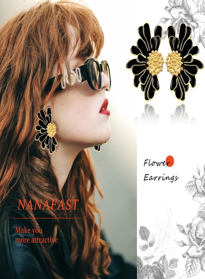 Nanafast Summer Boho Flower Earrings for Women Bridal Statement Large Daisy Flowers Earrings Vintage Dangle Piercing Stud Earrings Jewelry Gifts Green Red Black White Purple, Zinc, No Gemstone - Image 3