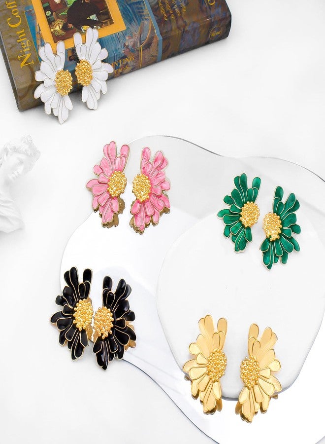 Nanafast Summer Boho Flower Earrings for Women Bridal Statement Large Daisy Flowers Earrings Vintage Dangle Piercing Stud Earrings Jewelry Gifts Green Red Black White Purple, Zinc, No Gemstone - Image 5