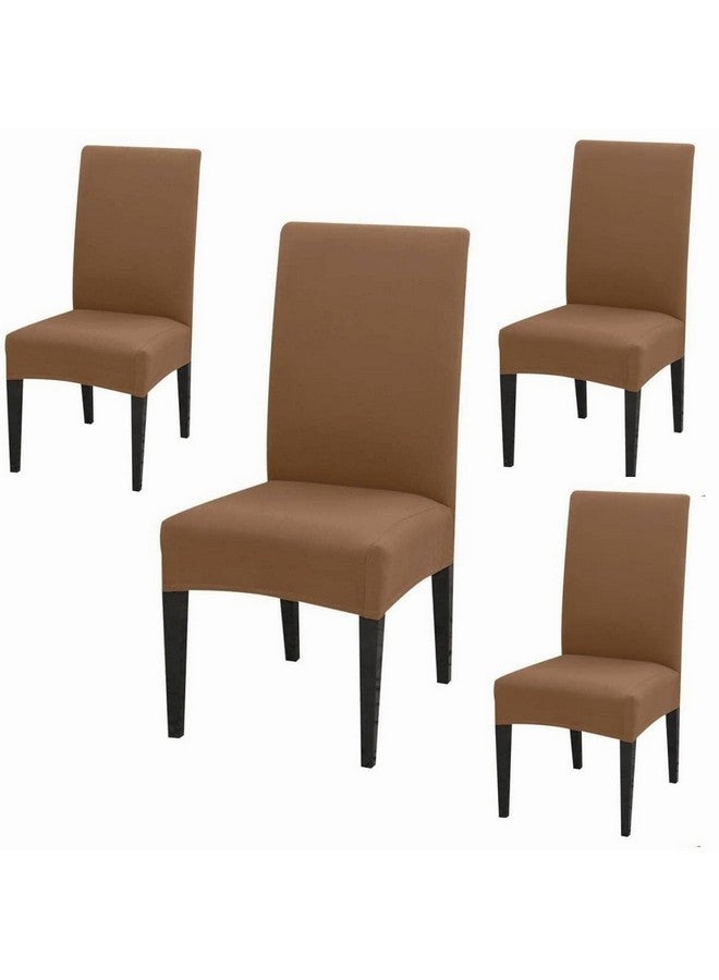 BRIDA® Stretchable Solid Plain Dining Chair Covers Elastic Chair Seat Case Protector, Slipcovers (4 Chair Cover, Dark Camel), Polyester; Polyester Blend - Image 1