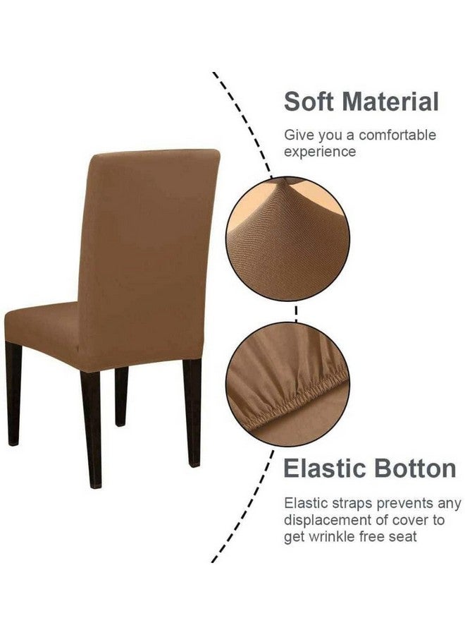 BRIDA® Stretchable Solid Plain Dining Chair Covers Elastic Chair Seat Case Protector, Slipcovers (4 Chair Cover, Dark Camel), Polyester; Polyester Blend - Image 2