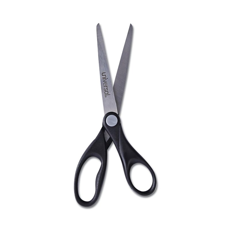 Universal UNV92008 7 in. Long 3 in. Cut Length Stainless Steel Pointed Tip Office Scissors - Black Straight Handle - Image 4