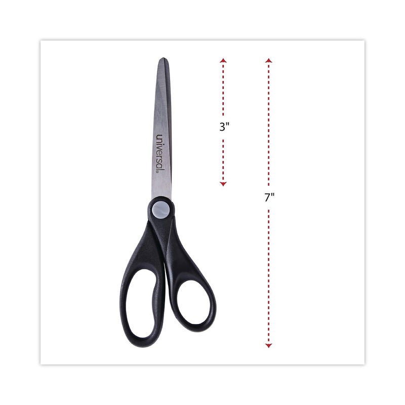 Universal UNV92008 7 in. Long 3 in. Cut Length Stainless Steel Pointed Tip Office Scissors - Black Straight Handle - Image 5