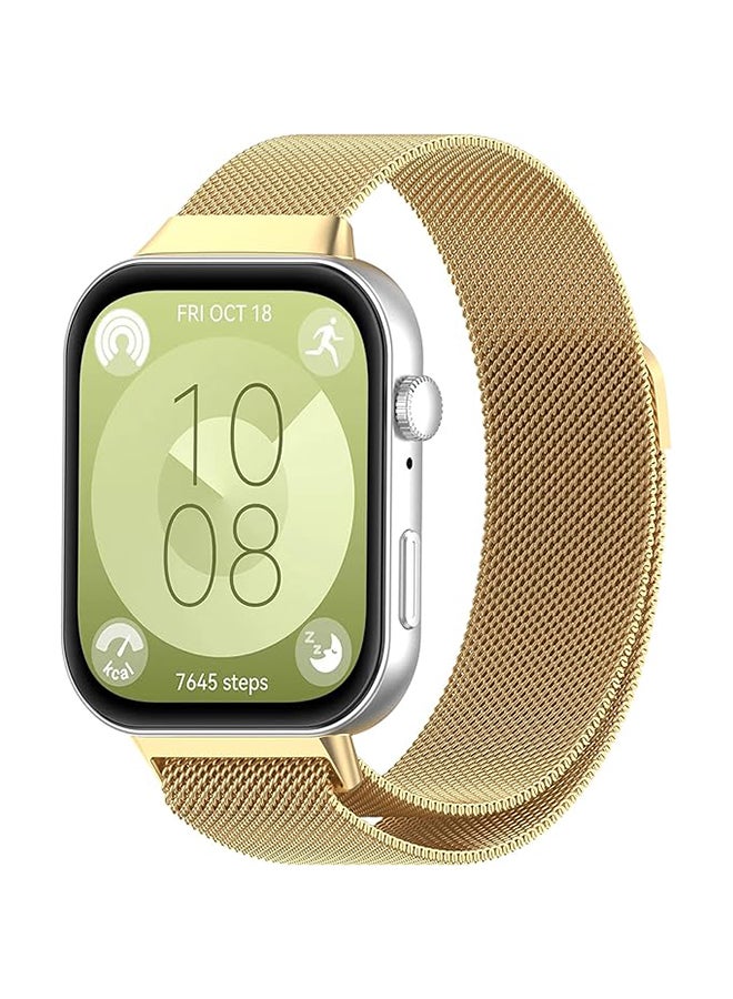 O Ozone Strap Compatible with Huawei Watch Fit 4 / Fit 4 Pro/Fit 3, Metal Mesh with Magnetic Closure, Magnetic Milanese Loop Replacement for Men Women- Gold