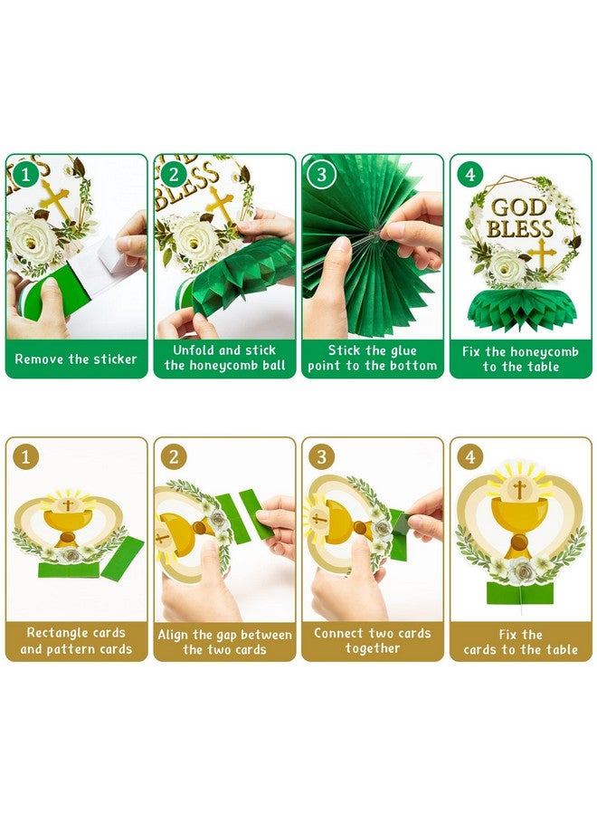 ANGOLIO 12 God Bless Party Honeycomb Baptism Table Centerpieces Peace Pigeon Centerpieces First Communion Christian Party Table Decorations Sage Green Gold Cross For Christmas Baby Shower Photo Props - Image 4