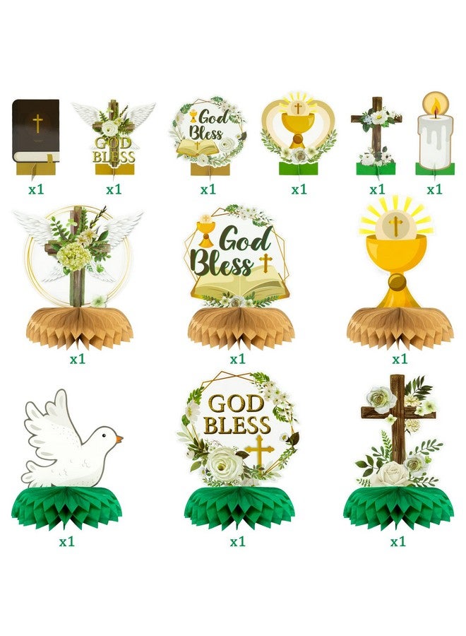 ANGOLIO 12 God Bless Party Honeycomb Baptism Table Centerpieces Peace Pigeon Centerpieces First Communion Christian Party Table Decorations Sage Green Gold Cross For Christmas Baby Shower Photo Props - Image 3