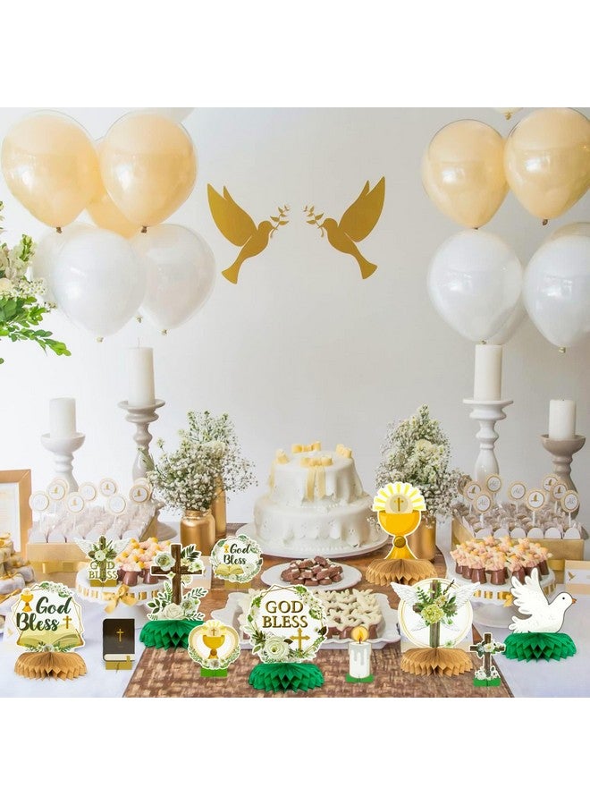 ANGOLIO 12 God Bless Party Honeycomb Baptism Table Centerpieces Peace Pigeon Centerpieces First Communion Christian Party Table Decorations Sage Green Gold Cross For Christmas Baby Shower Photo Props - Image 5
