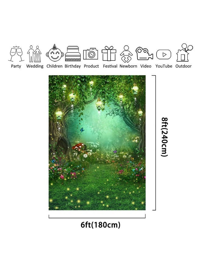 Riyidecor Enchanted Backdrop Polyester Fabric Wonderland Green Fairy Tale Butterfly Woodland Spring 6Wx8H Feet Dream Mushroom Photography Background Baby Shower Birthday Photo Studio Shoot - Image 3
