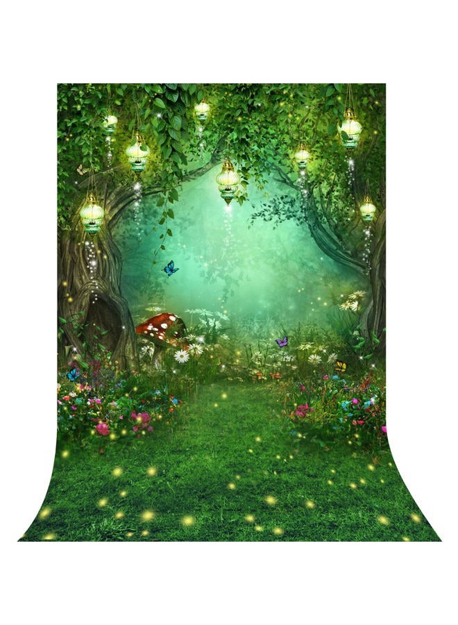 Riyidecor Enchanted Backdrop Polyester Fabric Wonderland Green Fairy Tale Butterfly Woodland Spring 6Wx8H Feet Dream Mushroom Photography Background Baby Shower Birthday Photo Studio Shoot - Image 1