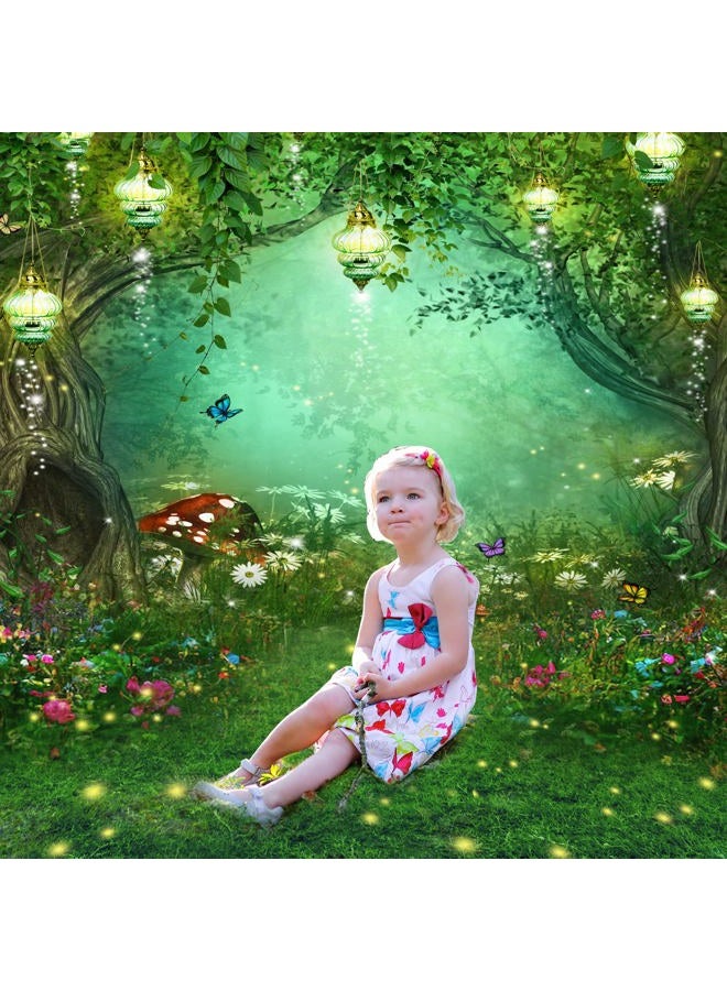 Riyidecor Enchanted Backdrop Polyester Fabric Wonderland Green Fairy Tale Butterfly Woodland Spring 6Wx8H Feet Dream Mushroom Photography Background Baby Shower Birthday Photo Studio Shoot - Image 2