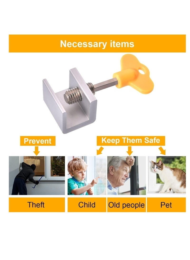 Sliding Window Locks Adjustable Security Window Lock Window Stoppers Aluminum with Key Childproof Safety Window Lock Clamps for Vertical Horizontal Slide Door Windows(8 PCS) - Image 5