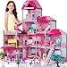 JUKUDAHU Villa Playset for Girls Ages 37 Indoor Playset Girls Toys for Ages 68 with 4 Storeys 11 Rooms 2 Dolls Furniture and Accessories Pretend Toddler Toy Birthday Gifts for Kids 3 4 5 6 7 8 - Image 2