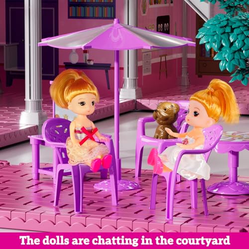 JUKUDAHU Villa Playset for Girls Ages 37 Indoor Playset Girls Toys for Ages 68 with 4 Storeys 11 Rooms 2 Dolls Furniture and Accessories Pretend Toddler Toy Birthday Gifts for Kids 3 4 5 6 7 8 - Image 5