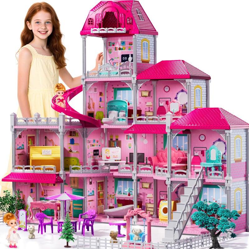 JUKUDAHU Villa Playset for Girls Ages 37 Indoor Playset Girls Toys for Ages 68 with 4 Storeys 11 Rooms 2 Dolls Furniture and Accessories Pretend Toddler Toy Birthday Gifts for Kids 3 4 5 6 7 8 - Image 3