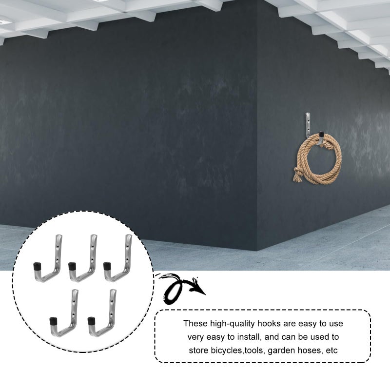 Heavy Duty Galvanized Steel Hooks 5 Pack Wall Mounted Garage Storage Hangers - Image 3