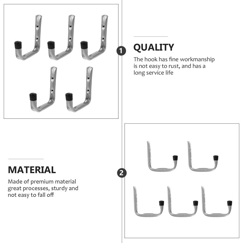 Heavy Duty Galvanized Steel Hooks 5 Pack Wall Mounted Garage Storage Hangers - Image 5