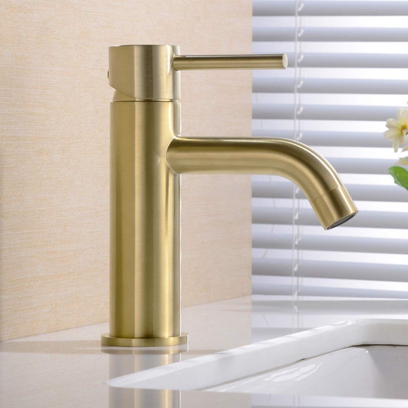 TRUSTMI Brushed Gold Bathroom Faucet Modern Single Handle Single Hole Deck Mounted Lavatory Vanity Sink Faucet, Brass - Image 2