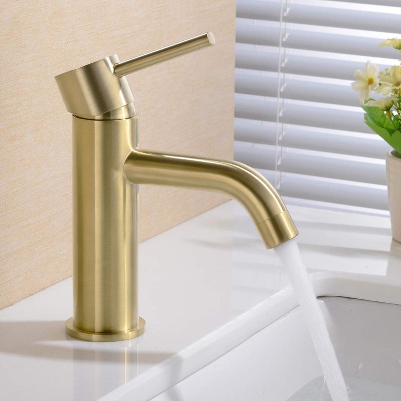 TRUSTMI Brushed Gold Bathroom Faucet Modern Single Handle Single Hole Deck Mounted Lavatory Vanity Sink Faucet, Brass - Image 3