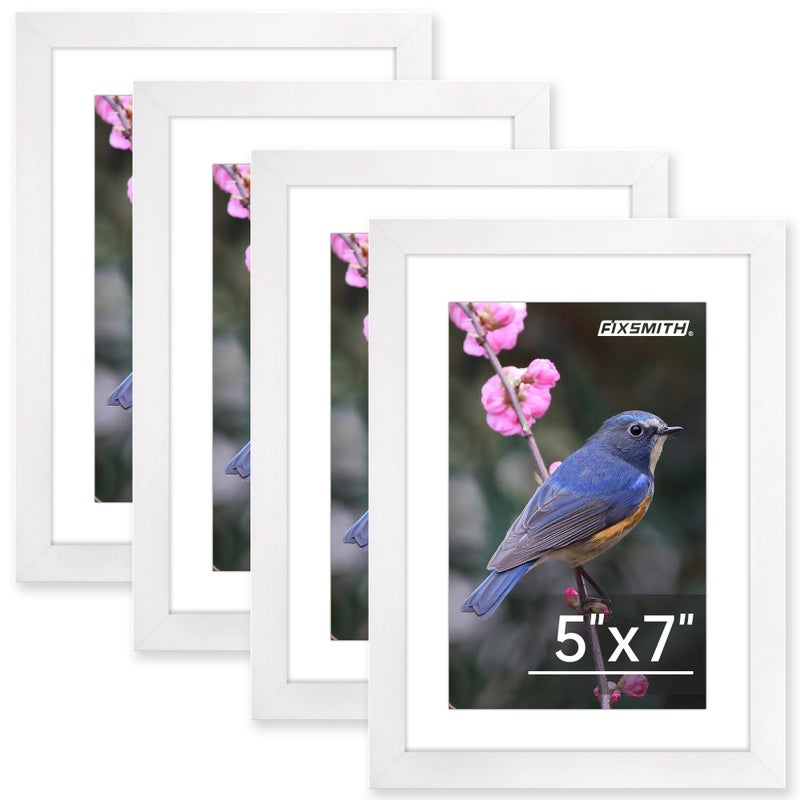 FIXSMITH 5x7 Picture Frame Bulk-4 Pack  Photo Frame with HD Plexiglass  Display Pictures 4x6 with Mat or 5x7 Without Mat  White Picture Frames Collage Wall Decor  Wall & Tabletop Picture Frames - Image 1