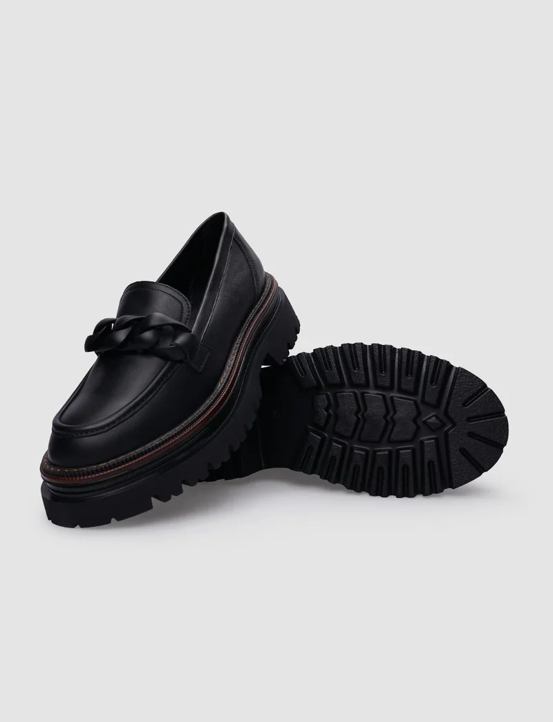 كاباني 100% Genuine Leather Black Buckled Women's Casual Shoes
