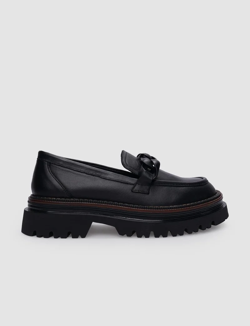 كاباني 100% Genuine Leather Black Buckled Women's Casual Shoes
