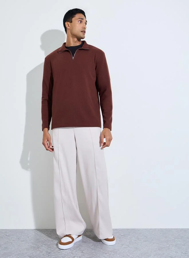 Styli Men Pebble Textured Quarter Zip Relaxed Sweatshirt