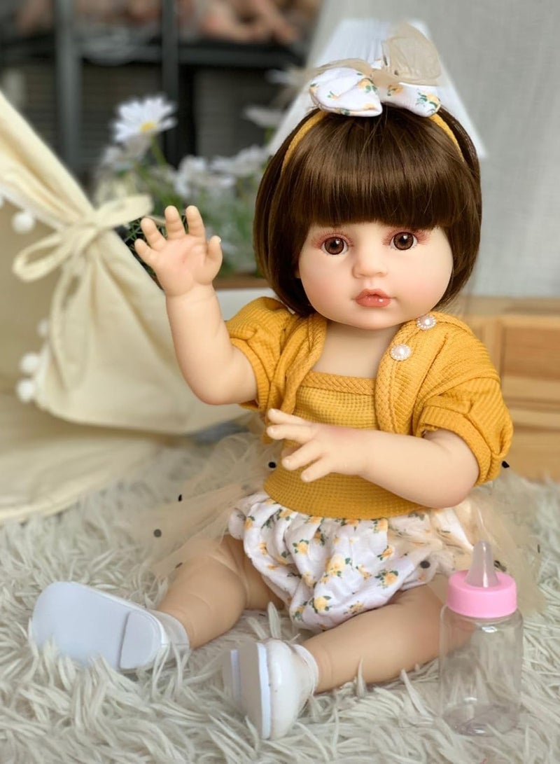 Nano Classic 18 inch 48 Cm Reborn Baby Doll Soft Full body Silicone Newborn real like Baby Doll Girl Toy-(Orang outfit-1) - Image 3