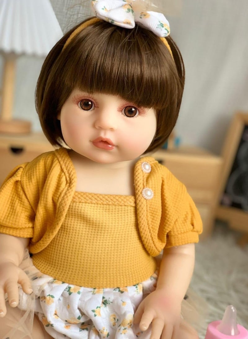 Nano Classic 18 inch 48 Cm Reborn Baby Doll Soft Full body Silicone Newborn real like Baby Doll Girl Toy-(Orang outfit-1) - Image 4