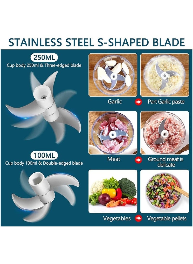 مفرمة ثوم كهربائية صغيرة، محضر طعام، مفرمة ثوم لاسلكية محمولة، مفرمة لحم مع شحن USB للخضروات والفلفل الحار والفواكه والزنجبيل وأطعمة الأطفال والتوابل 250 مل (أخضر) - Image 2