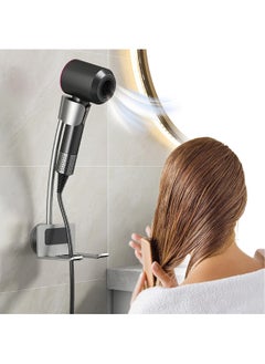 XiuWoo Wall Mounted Hair Dryer Holder, Aluminum Alloy Stand with Glue, Adjustable Hairdryer Holder Hands-Free Blow for Bathroom, Vanity, Makeup Room  - Image 1