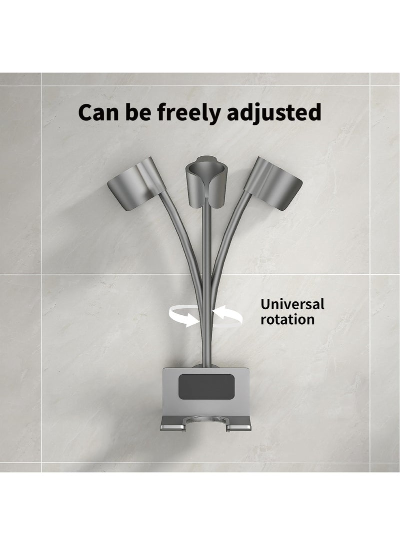شو وو Wall Mounted Hair Dryer Holder, Aluminum Alloy Stand with Glue, Adjustable Hairdryer Holder Hands-Free Blow for Bathroom, Vanity, Makeup Room  - Image 3