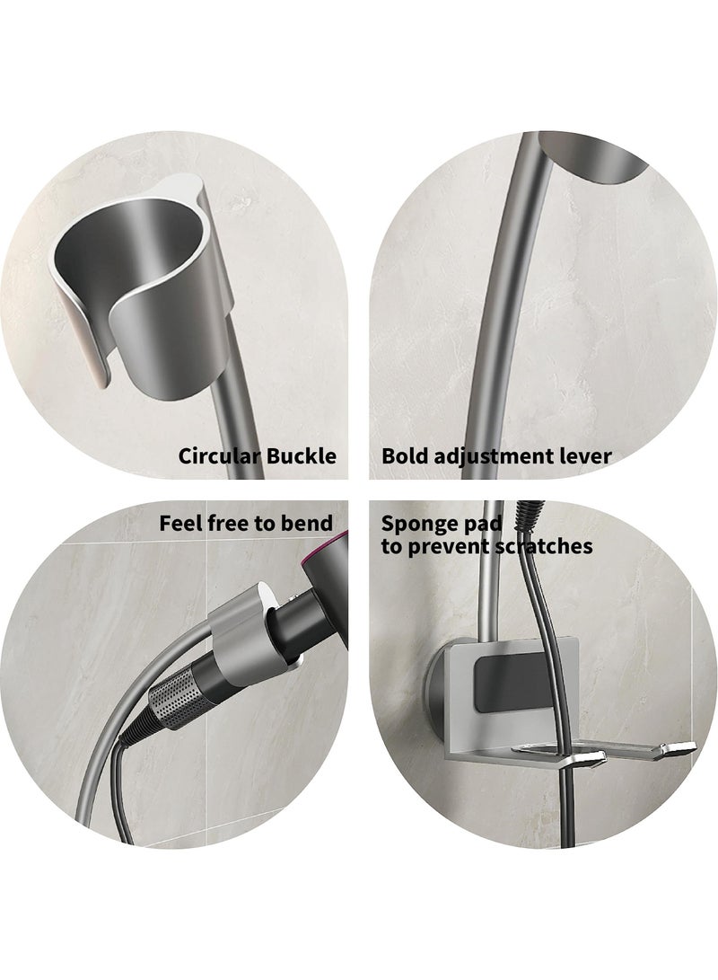 شو وو Wall Mounted Hair Dryer Holder, Aluminum Alloy Stand with Glue, Adjustable Hairdryer Holder Hands-Free Blow for Bathroom, Vanity, Makeup Room  - Image 4