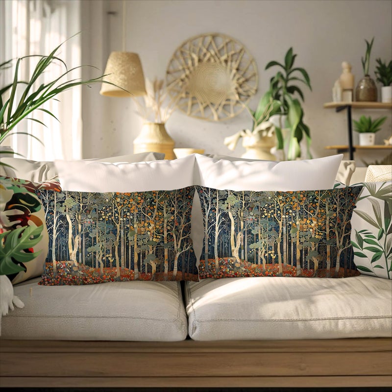 BUJSP Rustic Autumn Forest Pillow Covers 20x12 Set of 2, Fall Home Room Decor, Vintage Botanical Nature William Morris Inspired Decorative Throw Pillow Covers for Home Bedroom Living Room - Image 4