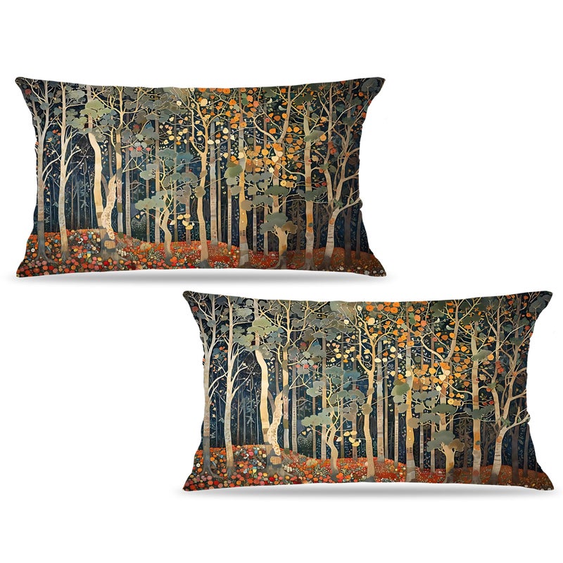 BUJSP Rustic Autumn Forest Pillow Covers 20x12 Set of 2, Fall Home Room Decor, Vintage Botanical Nature William Morris Inspired Decorative Throw Pillow Covers for Home Bedroom Living Room - Image 1