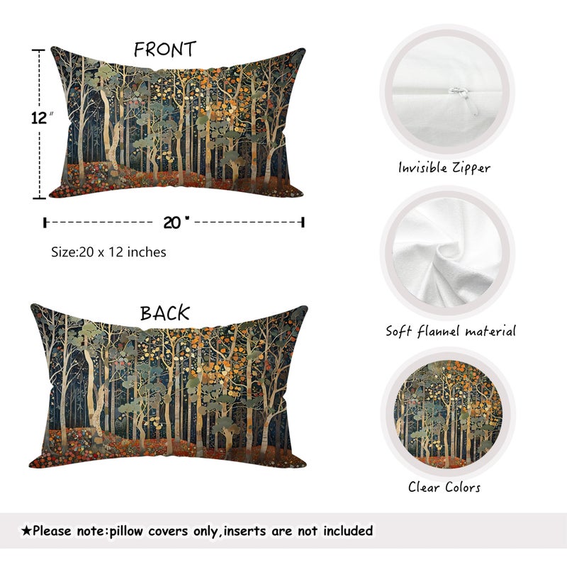 BUJSP Rustic Autumn Forest Pillow Covers 20x12 Set of 2, Fall Home Room Decor, Vintage Botanical Nature William Morris Inspired Decorative Throw Pillow Covers for Home Bedroom Living Room - Image 2