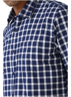 Peter England Peter England Men's Checkered Slim Fit Shirt (PCSFSSLPA89128_Navy  - Image 4