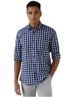 Peter England Peter England Men's Checkered Slim Fit Shirt (PCSFSSLPA89128_Navy  - Image 1
