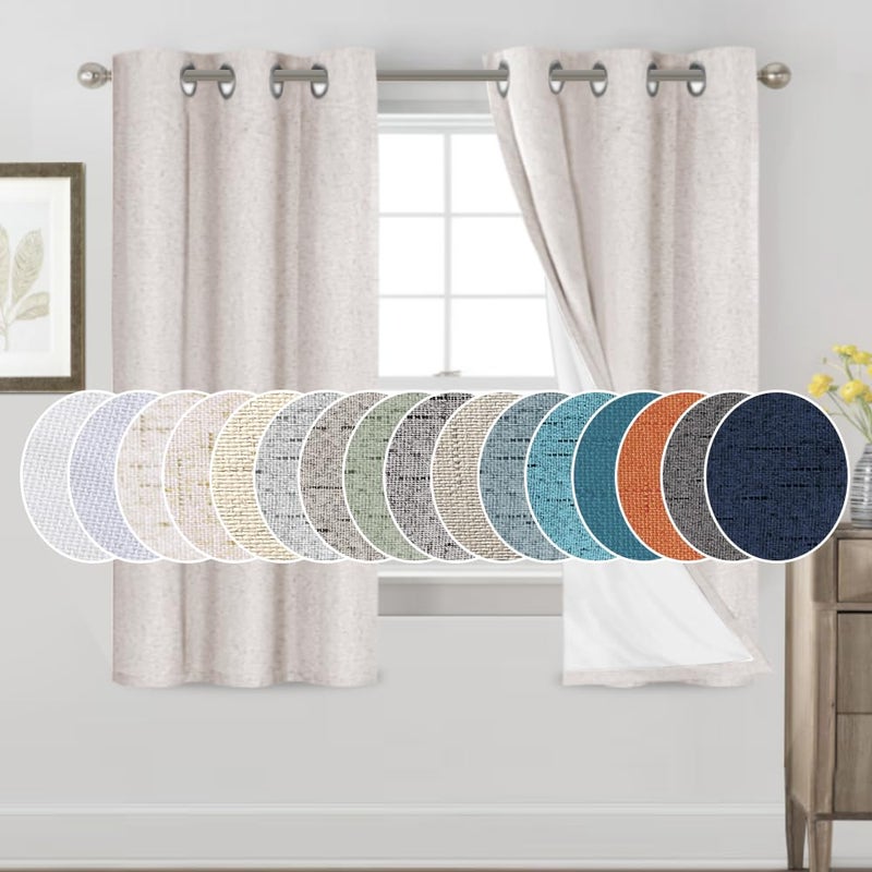 PrinceDeco PrinceDeco Blackout Linen Curtains 64 Inch Curtains for Kids Room Room Darkening Drapes for Bedroom100 Black Out Textured Thermal Drapes Privacy Protection 2 Panels SetIvory W42 x L64 