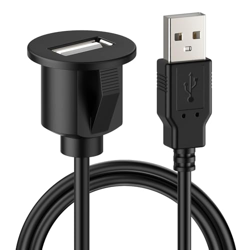 Ekylin Universal Auto USB Extension Cable Dashboard Flush Mount for Car Radio Stereo Android Wince Head Unit DVD CD Media Player 3 Feet - Image 1