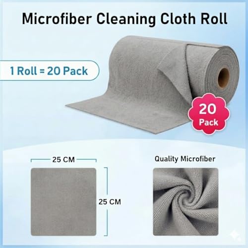 Showstopper Microfiber Cleaning Cloth Roll, Reusable Tear Away Microfiber Towels,Washable, Ultra Absorbent, Rags Cleaning, Dishcloths, Cleaning Cloth for Car, Home or Kitchen. (Grey, 25cm X 25cm) - Image 2
