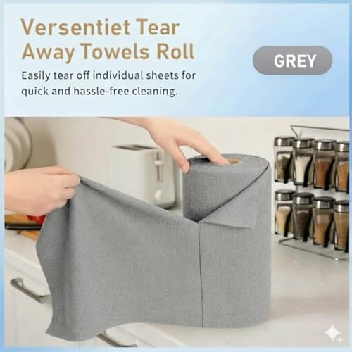 Showstopper Microfiber Cleaning Cloth Roll, Reusable Tear Away Microfiber Towels,Washable, Ultra Absorbent, Rags Cleaning, Dishcloths, Cleaning Cloth for Car, Home or Kitchen. (Grey, 25cm X 25cm) - Image 3