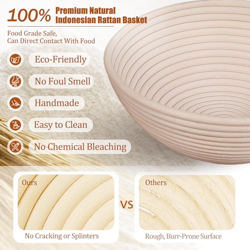 Panny Sourdough Starter Kit, Banneton Bread Proofing Basket with Glass Sour Dough Starter Jar, Sourdough Bread Baking Supplies, Making Tools, 9" Round & 10" Oval Baskets, Christmas Gift for Men Women - Image 3
