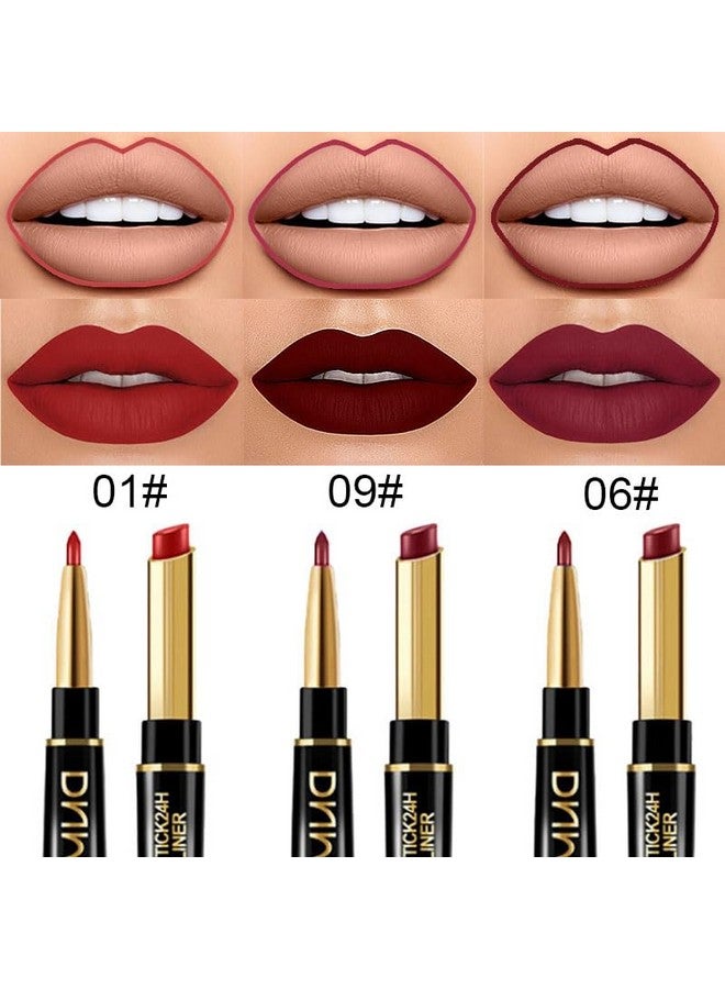evpct 3Pcs Dark Ruby Wine Red Lip Liner And Lipstick Set Kit For Women Dnm Matte Matt 24 Hour Lipstick And With Lip Liner Pencil Set Waterproof Long Lasting 24 Labial Labiales Mate 24 Horas Originales - Image 2