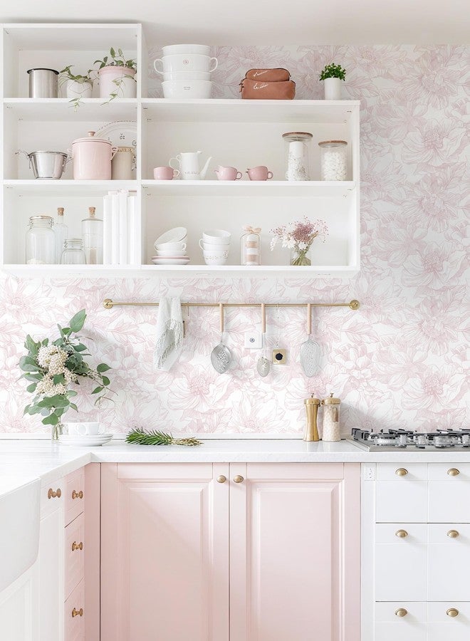 Dimoon 393"x17.3" Peel and Stick Wallpaper Contact Paper Floral Modern White Pink Wallpaper Removable Wall Paper Self Adhesive Boho Contact Paper for Cabinets Drawers Vintage Bedroom Thicken Vinyl - Image 3