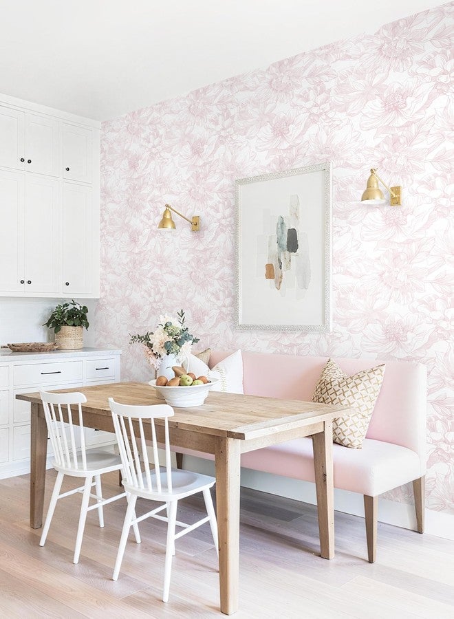 Dimoon 393"x17.3" Peel and Stick Wallpaper Contact Paper Floral Modern White Pink Wallpaper Removable Wall Paper Self Adhesive Boho Contact Paper for Cabinets Drawers Vintage Bedroom Thicken Vinyl - Image 4