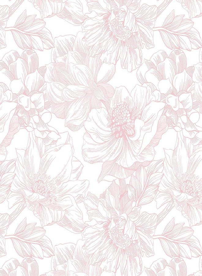Dimoon 393"x17.3" Peel and Stick Wallpaper Contact Paper Floral Modern White Pink Wallpaper Removable Wall Paper Self Adhesive Boho Contact Paper for Cabinets Drawers Vintage Bedroom Thicken Vinyl - Image 1