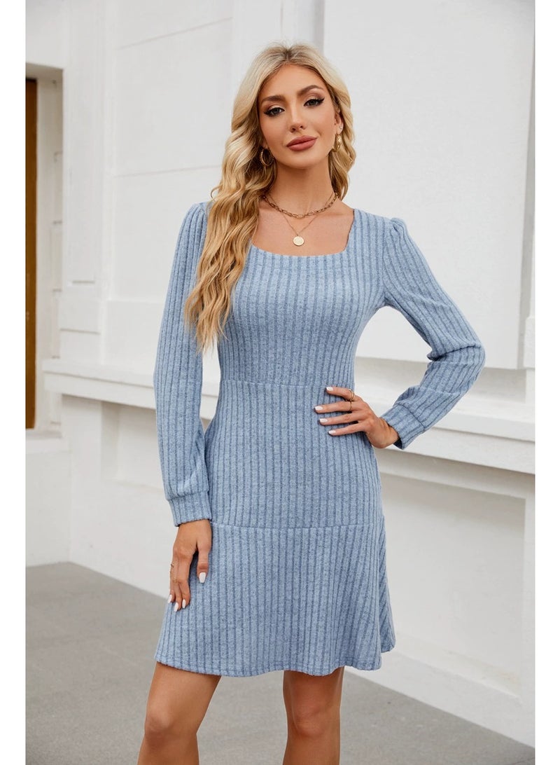 general 2025-2026 Women's Square-neck Lantern-Sleeve Doll Dress with Pockets and Long-Sleeved Overalls - Image 1