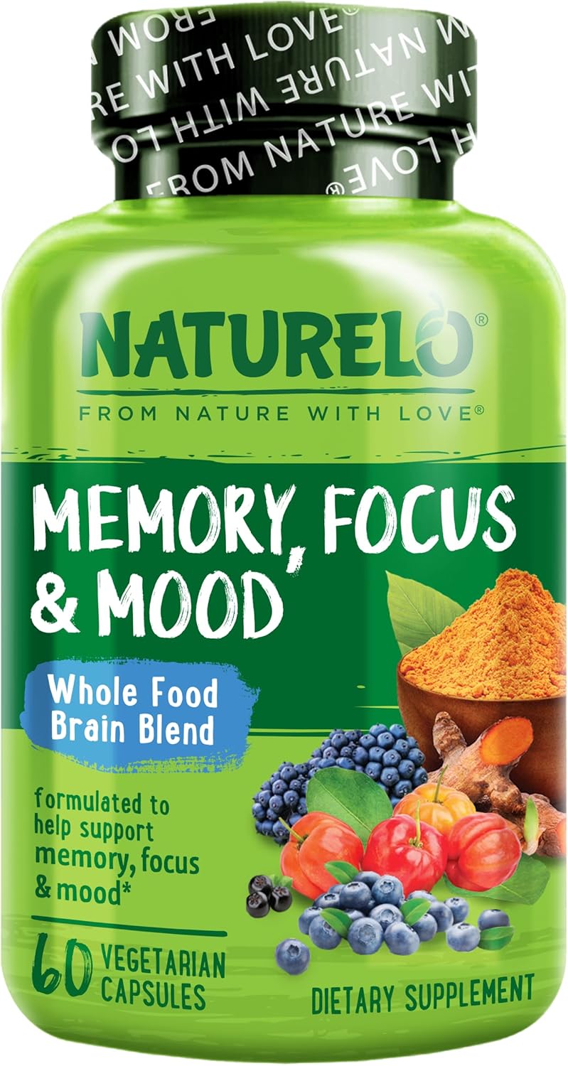 NATURELO Whole Food Brain Supplement  Brain Health Supplements for Memory  Focus Support  Enhance Brain Health Blend Supplement for Adults  60 Vegetarian Capsules - Image 1